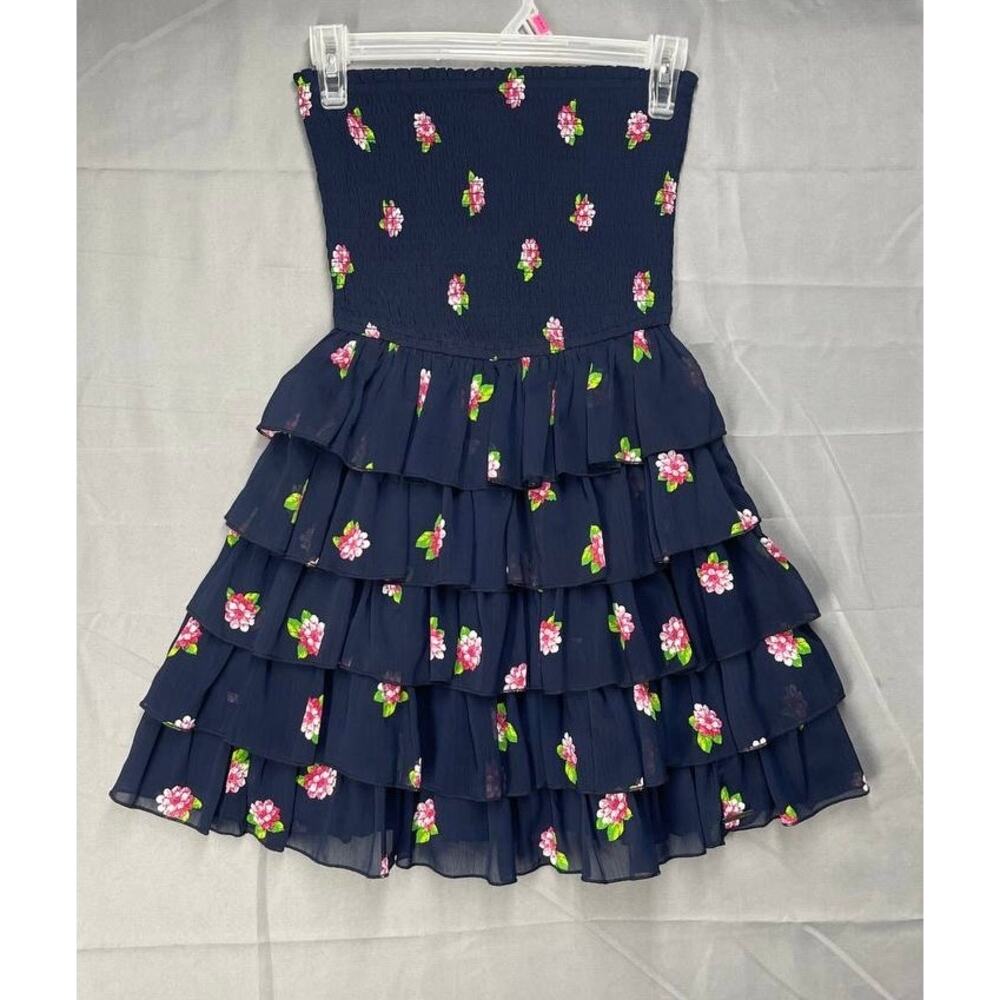 Abercrombie & Fitch Floral Strapless Mini‎ Dress Sz Medium Blue Coconut Girl